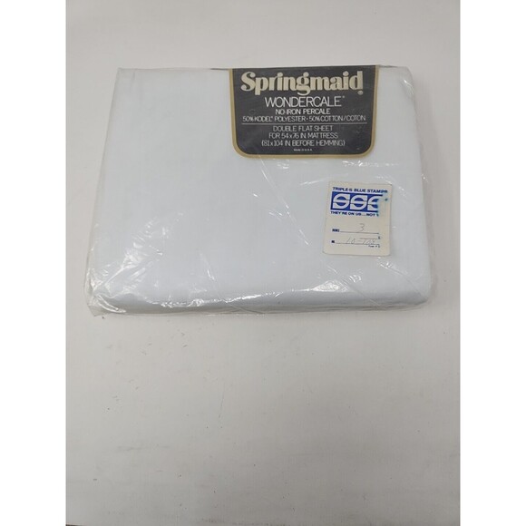 Springmaid Wondercale Percale Double Size Flat Sheet NOS White 81 X 104 No IRON - Picture 1 of 10